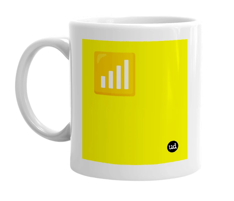 White mug with '📶' in bold black letters