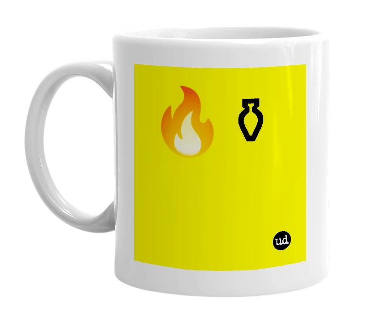 White mug with '🔥⚱' in bold black letters