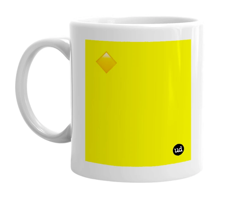 White mug with '🔸' in bold black letters