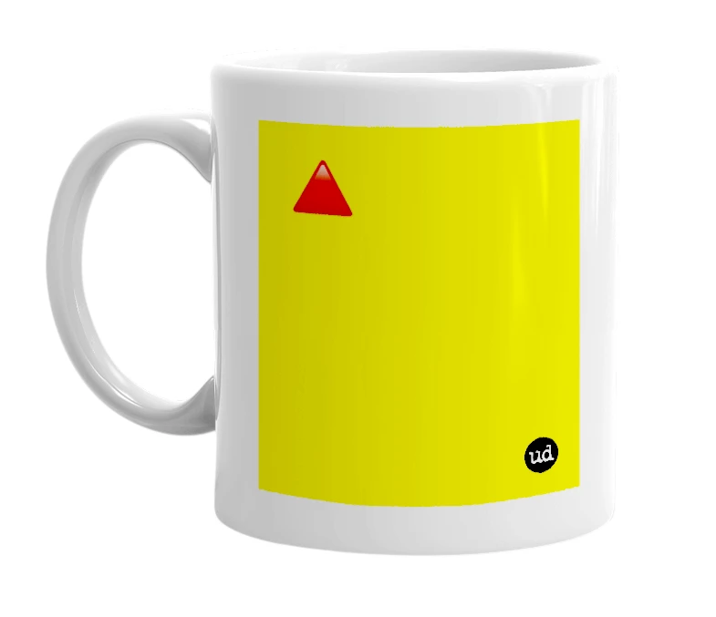 White mug with '🔺' in bold black letters