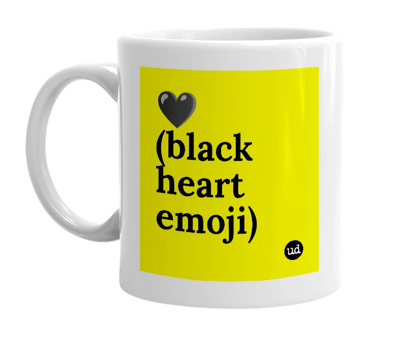 White mug with '🖤 (black heart emoji)' in bold black letters