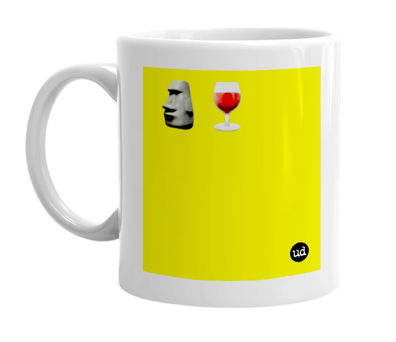 White mug with '🗿🍷' in bold black letters
