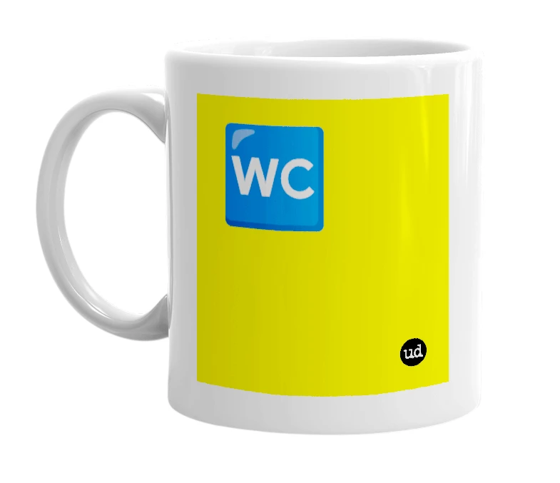 White mug with '🚾' in bold black letters