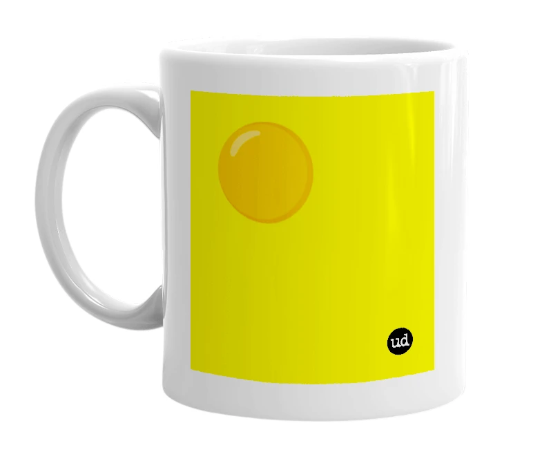 White mug with '🟠' in bold black letters