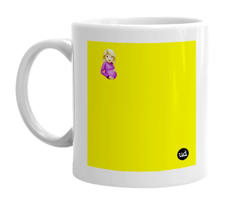 White mug with '🤰🏼' in bold black letters