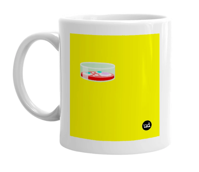 White mug with '🧫' in bold black letters