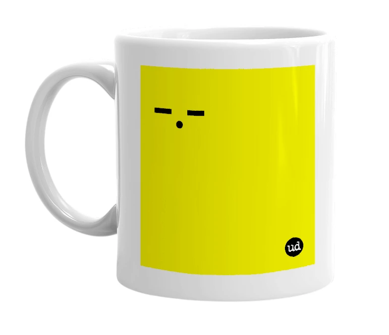 White mug with '-.-' in bold black letters