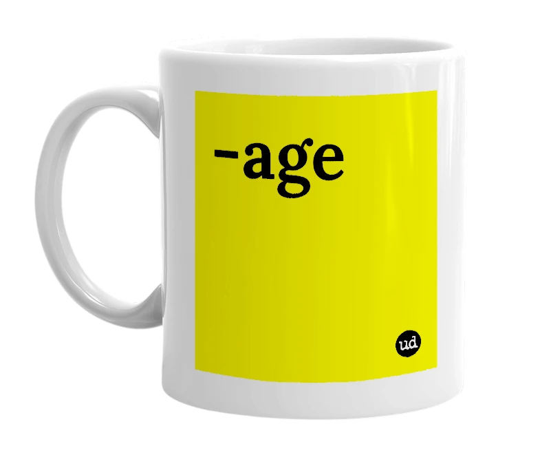White mug with '-age' in bold black letters
