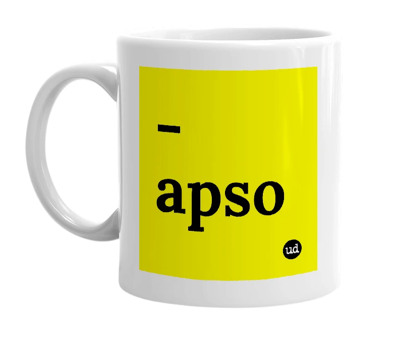 White mug with '-apso' in bold black letters