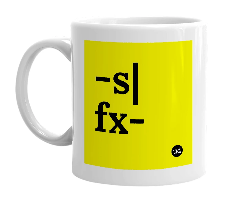 White mug with '-s|fx-' in bold black letters