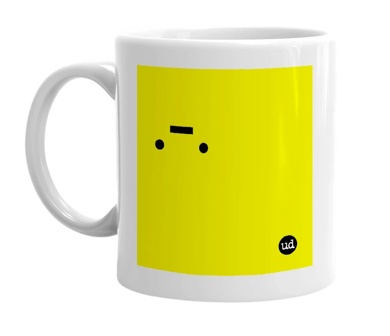 White mug with '.-.' in bold black letters