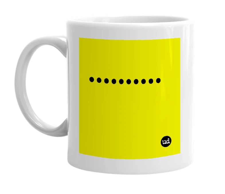 White mug with '..........' in bold black letters