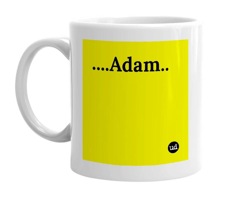 White mug with '....Adam..' in bold black letters