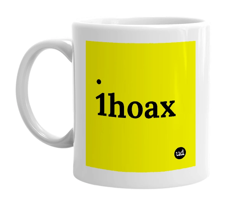 White mug with '.1hoax' in bold black letters