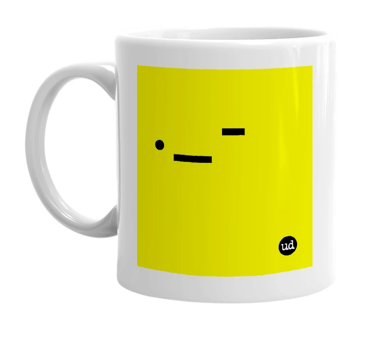 White mug with '._-' in bold black letters