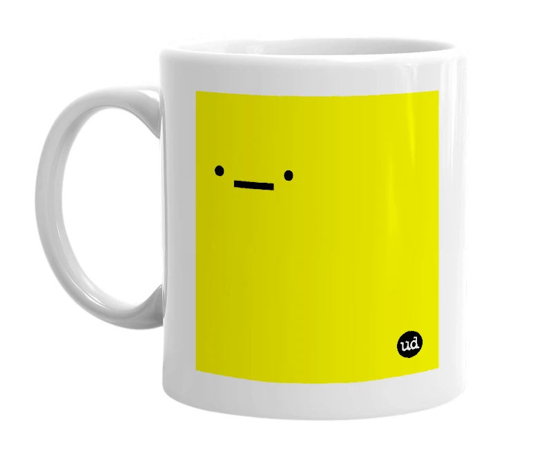 White mug with '._.' in bold black letters