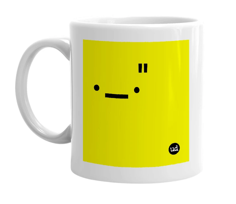 White mug with '._."' in bold black letters