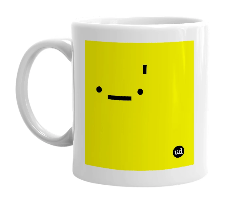 White mug with '._.'' in bold black letters