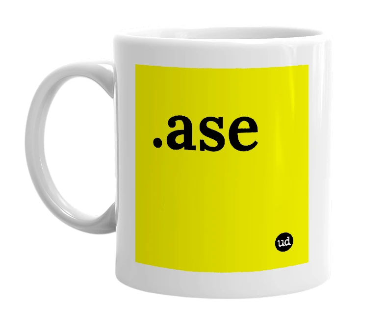 White mug with '.ase' in bold black letters