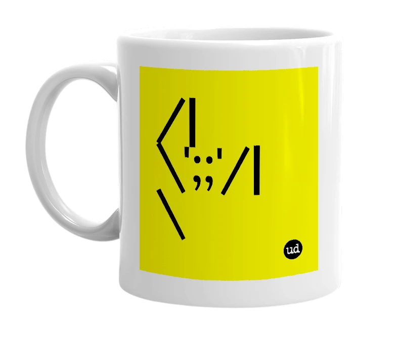 White mug with '/|\';;'/|\' in bold black letters