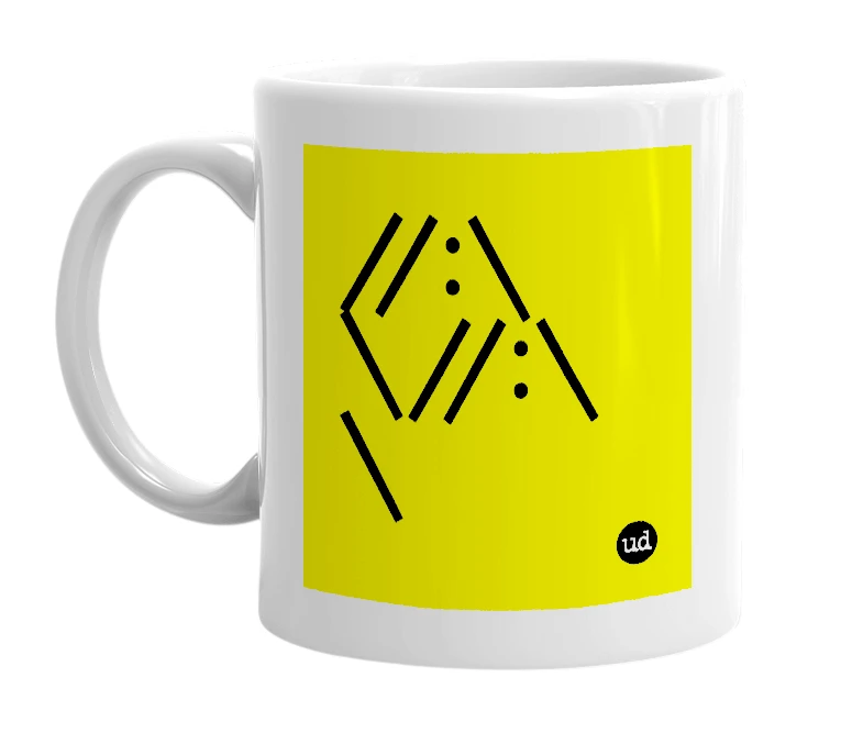 White mug with '//:\\//:\\' in bold black letters