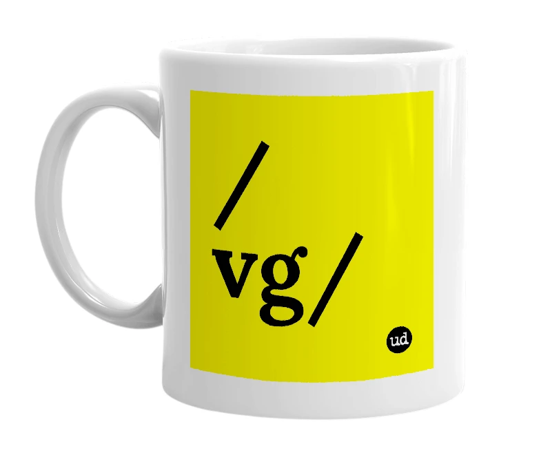 White mug with '/vg/' in bold black letters