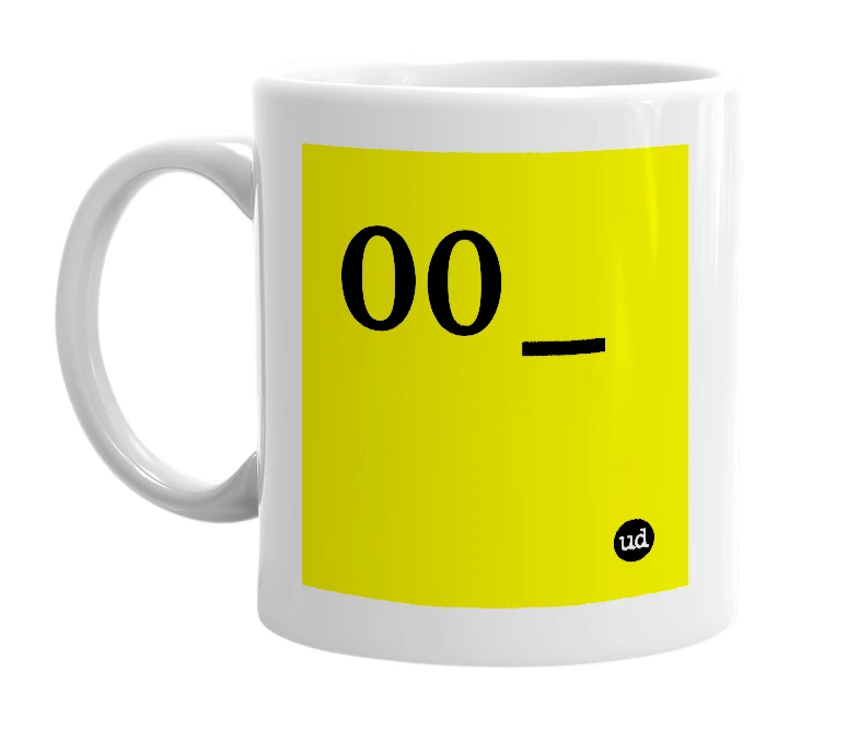 White mug with '00_' in bold black letters