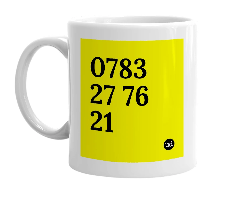 White mug with '0783 27 76 21' in bold black letters
