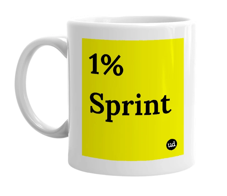 White mug with '1% Sprint' in bold black letters