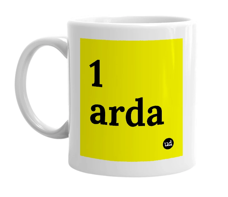 White mug with '1 arda' in bold black letters