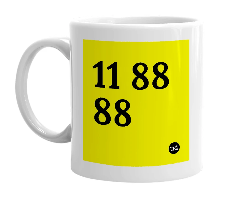 White mug with '11 88 88' in bold black letters