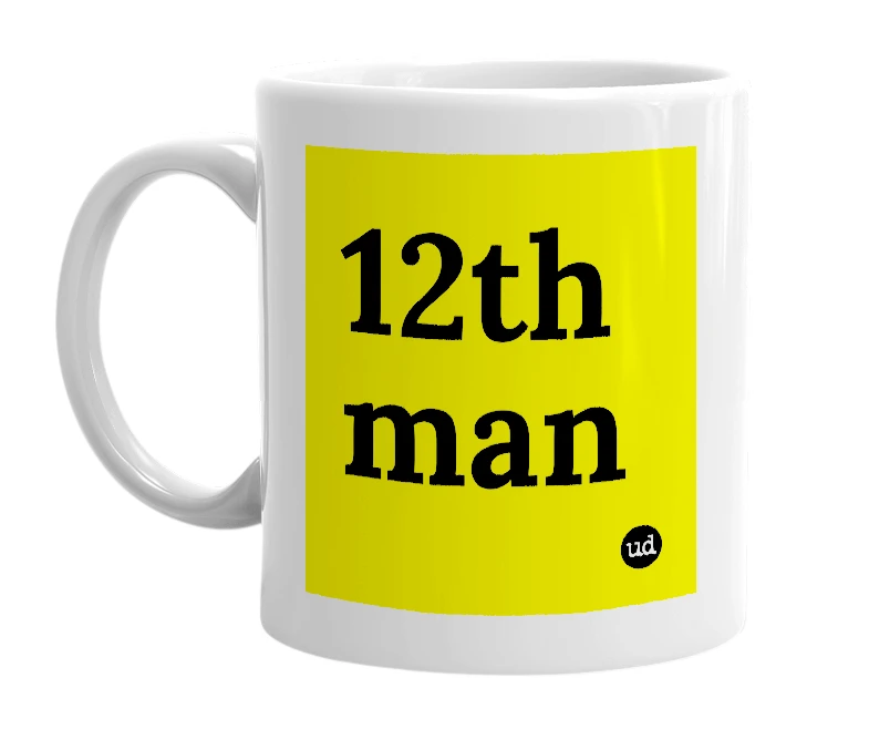 White mug with '12th man' in bold black letters