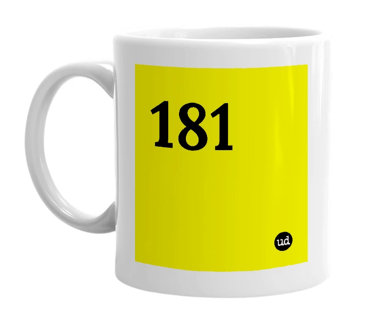 White mug with '181' in bold black letters