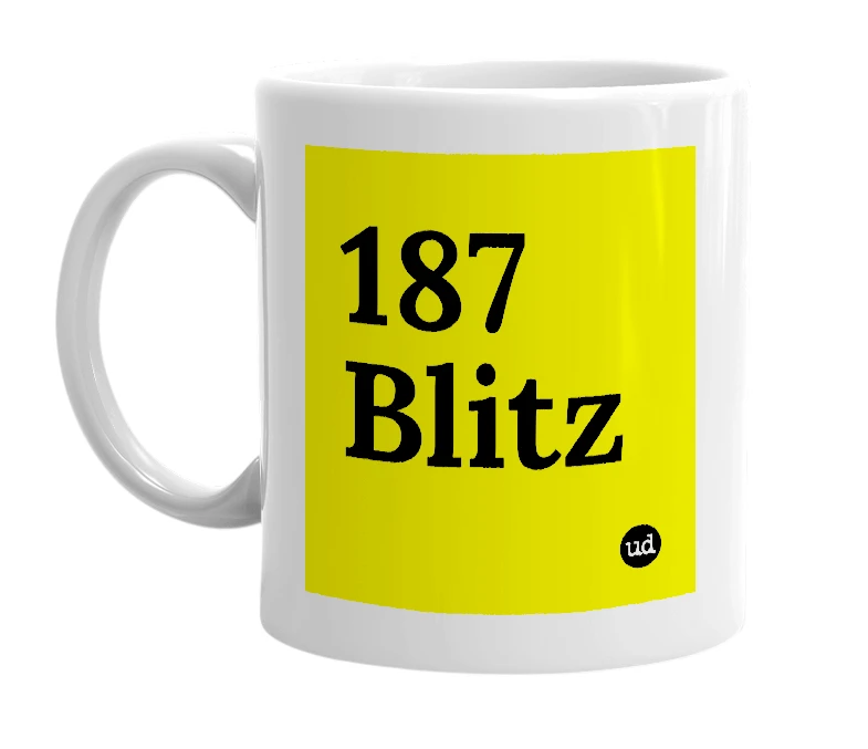 White mug with '187 Blitz' in bold black letters