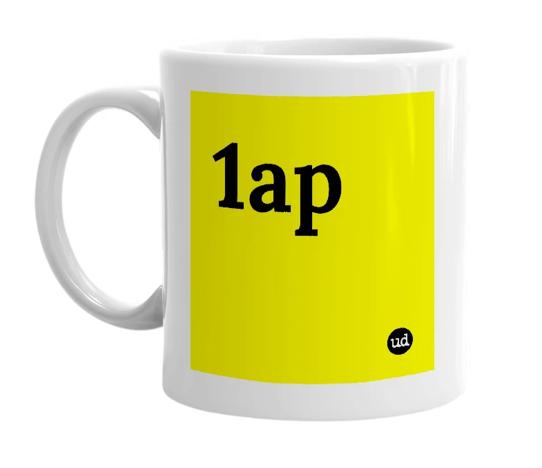 White mug with '1ap' in bold black letters