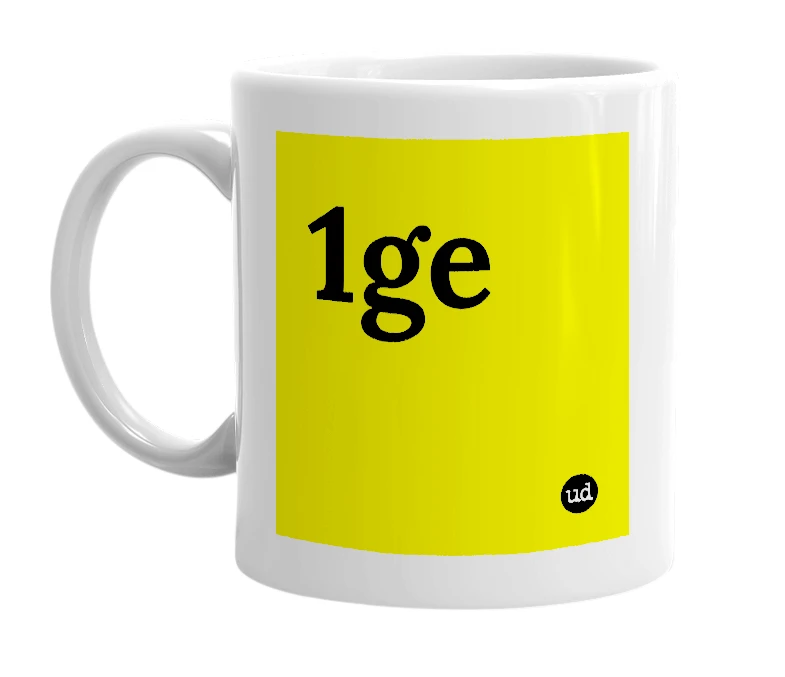 White mug with '1ge' in bold black letters