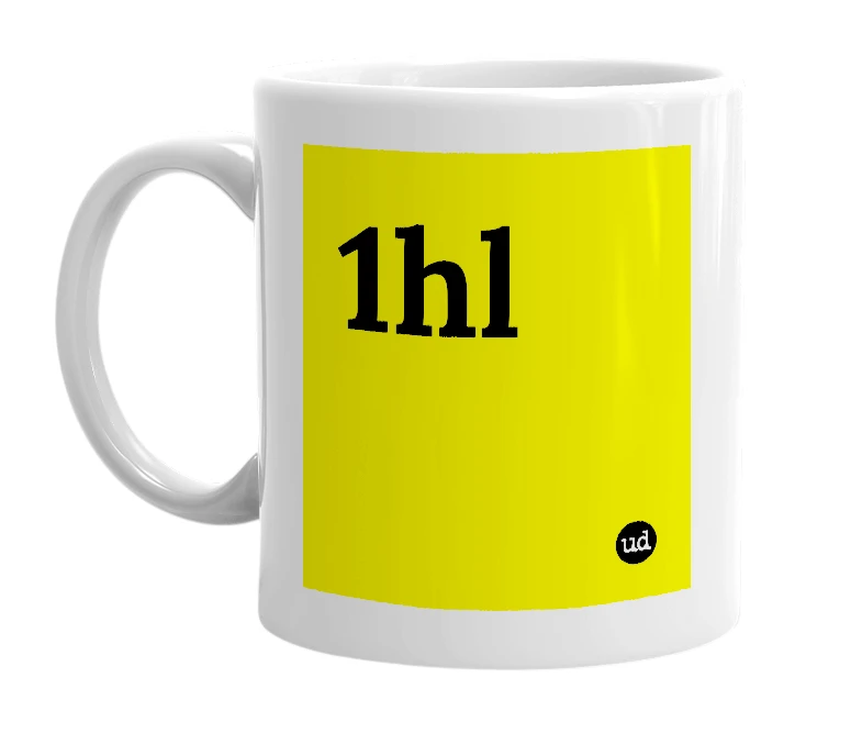 White mug with '1hl' in bold black letters