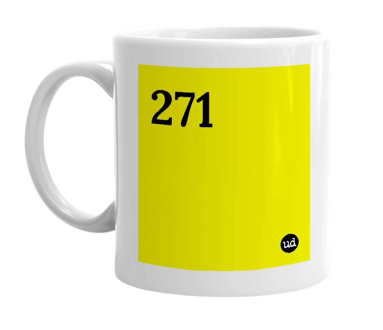 White mug with '271' in bold black letters