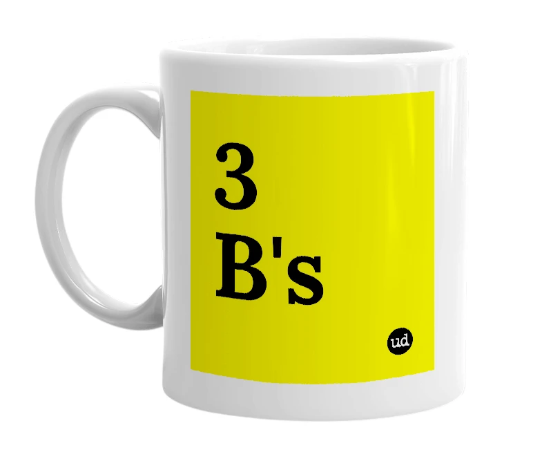 White mug with '3 B's' in bold black letters