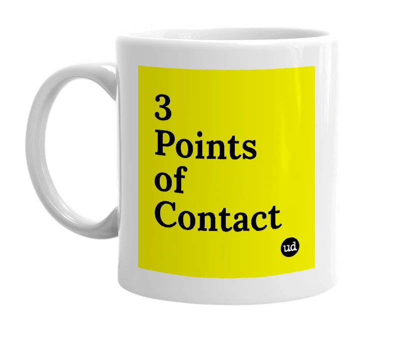 White mug with '3 Points of Contact' in bold black letters