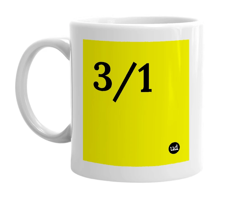 White mug with '3/1' in bold black letters