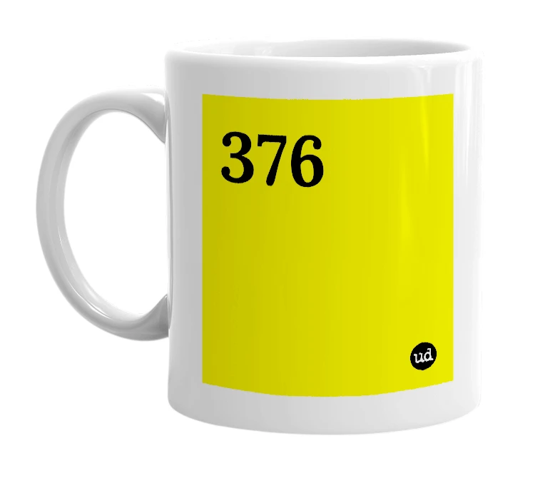 White mug with '376' in bold black letters