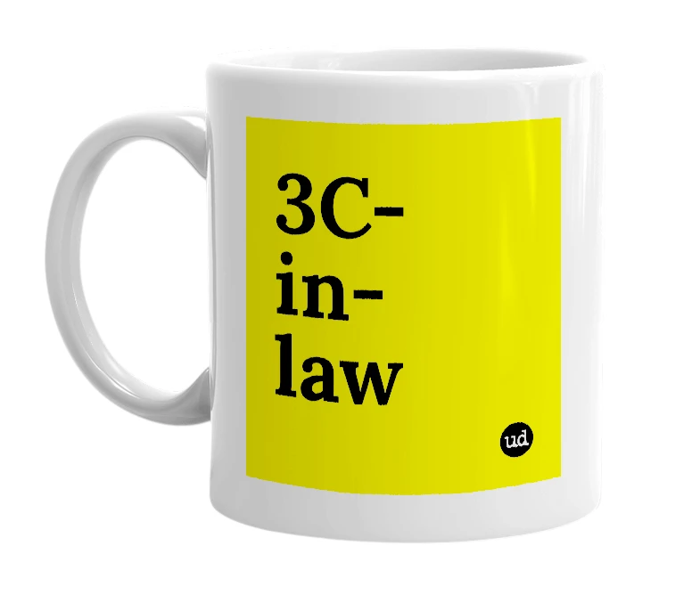 White mug with '3C-in-law' in bold black letters
