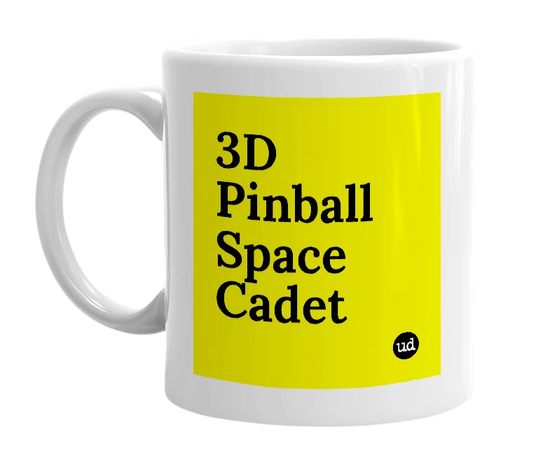 White mug with '3D Pinball Space Cadet' in bold black letters