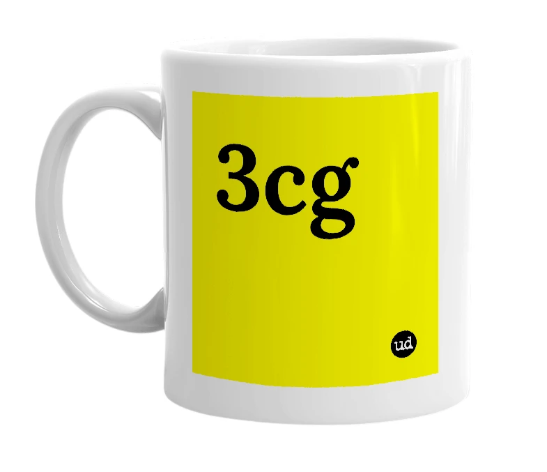 White mug with '3cg' in bold black letters