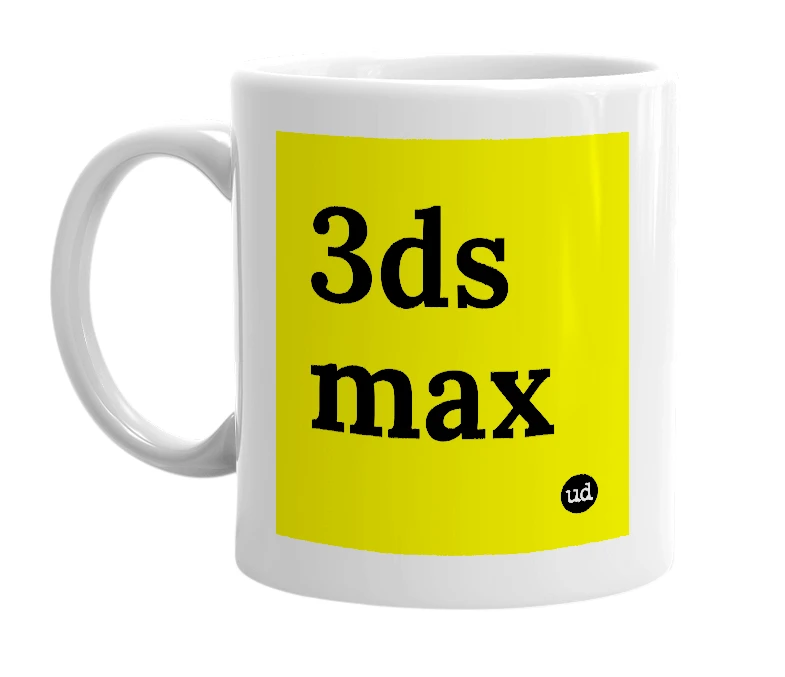 White mug with '3ds max' in bold black letters