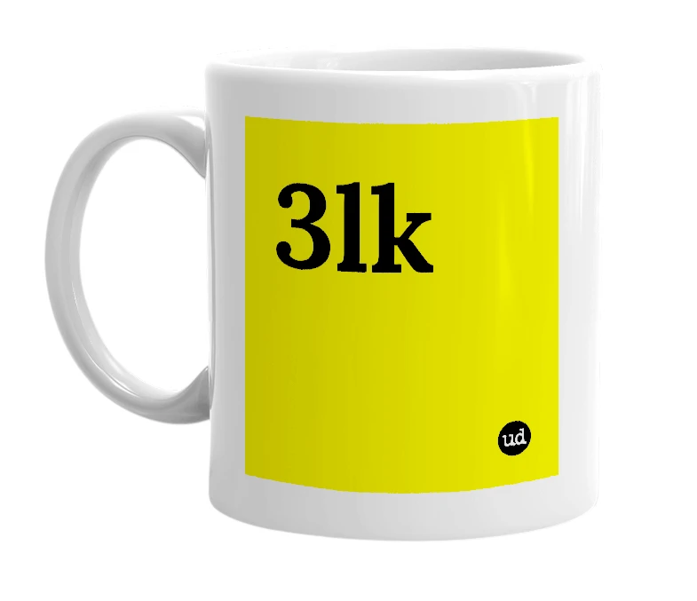 White mug with '3lk' in bold black letters
