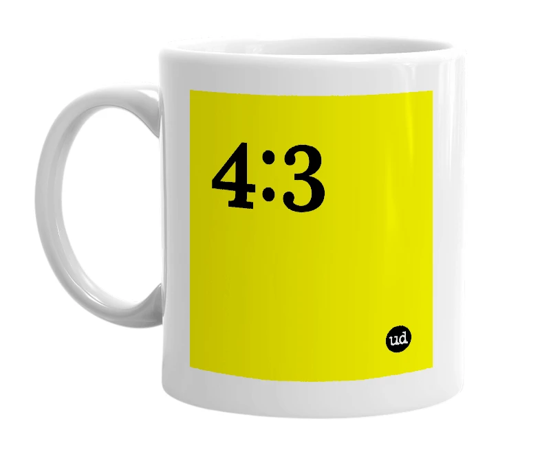 White mug with '4:3' in bold black letters