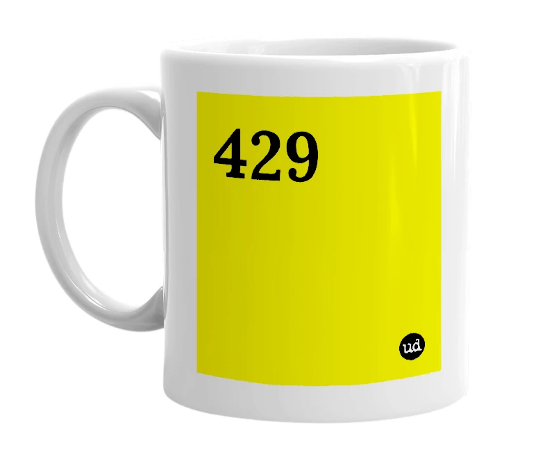 White mug with '429' in bold black letters