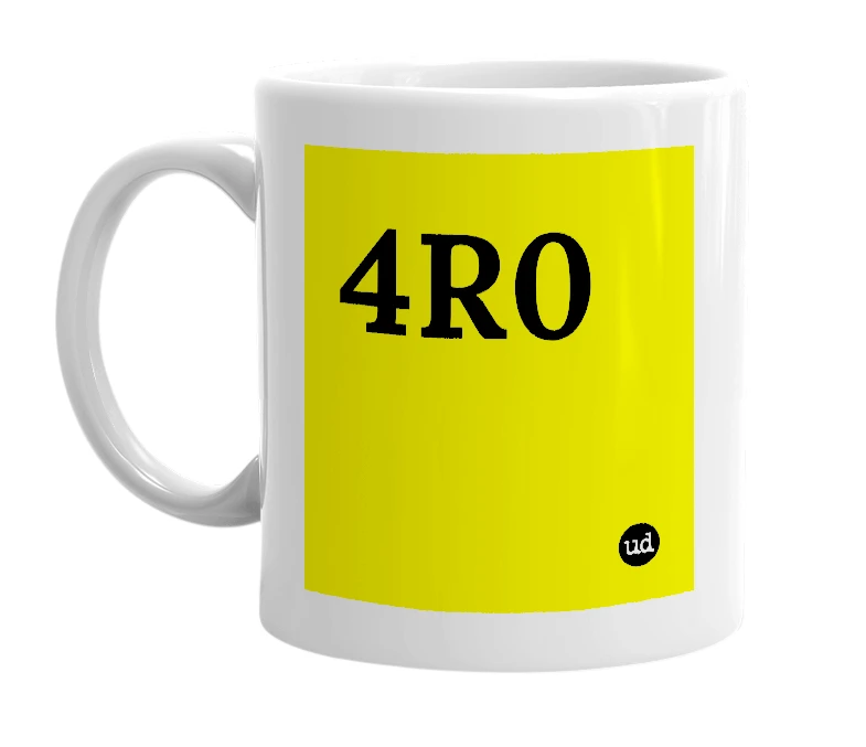 White mug with '4R0' in bold black letters